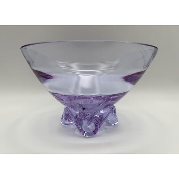 1950s Tiffin Swedish Optic Footed Twilight Neodymium Glass Bowl 8” Vintage 17430